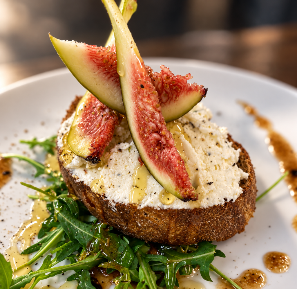 Bruschetta mit Feigen, Käse und frischen Kräutern